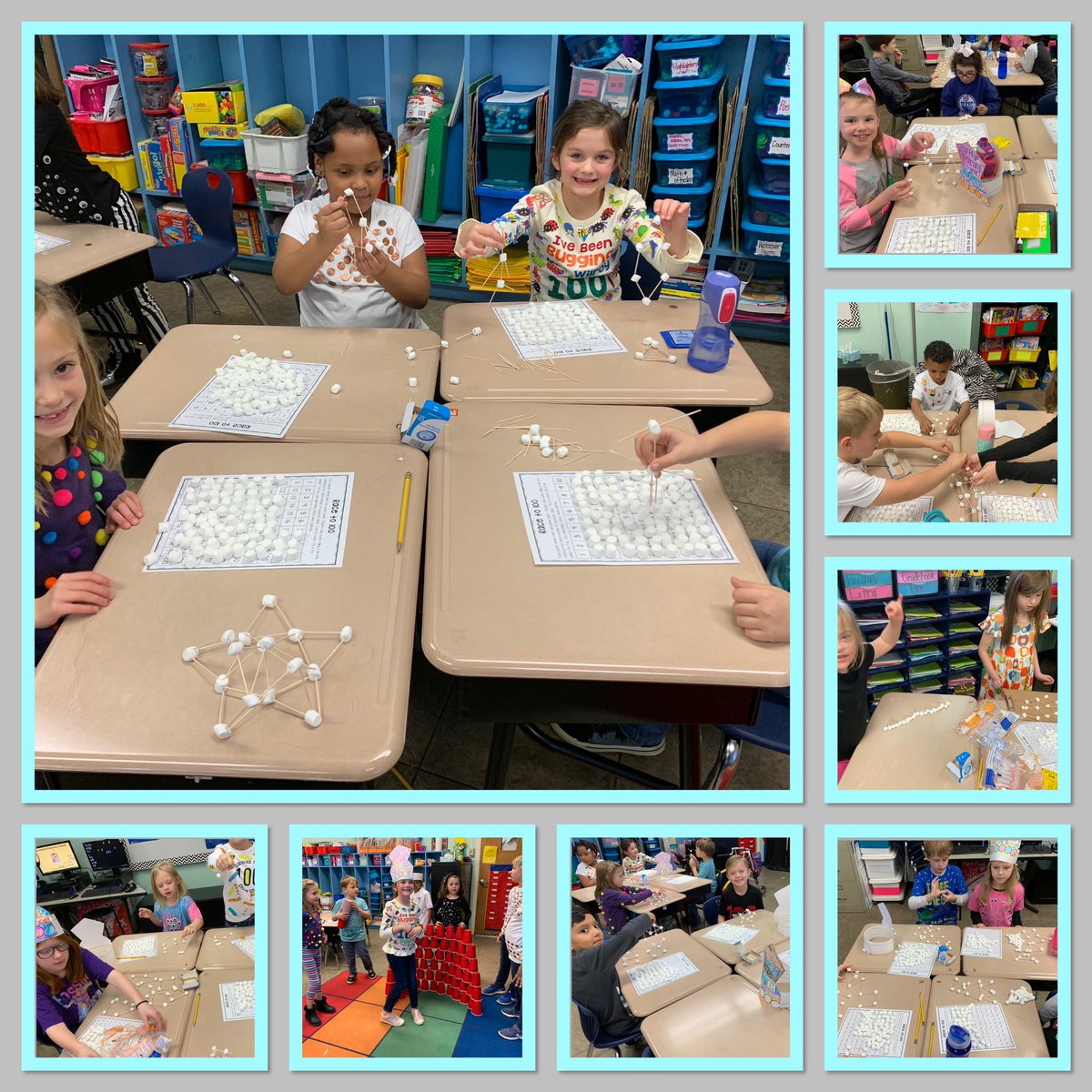 WilroyCrystal's tweet photo. 100th day fun. Building with 100 marshmallows and 100 cups. https://t.co/uiGoP9ZrsN