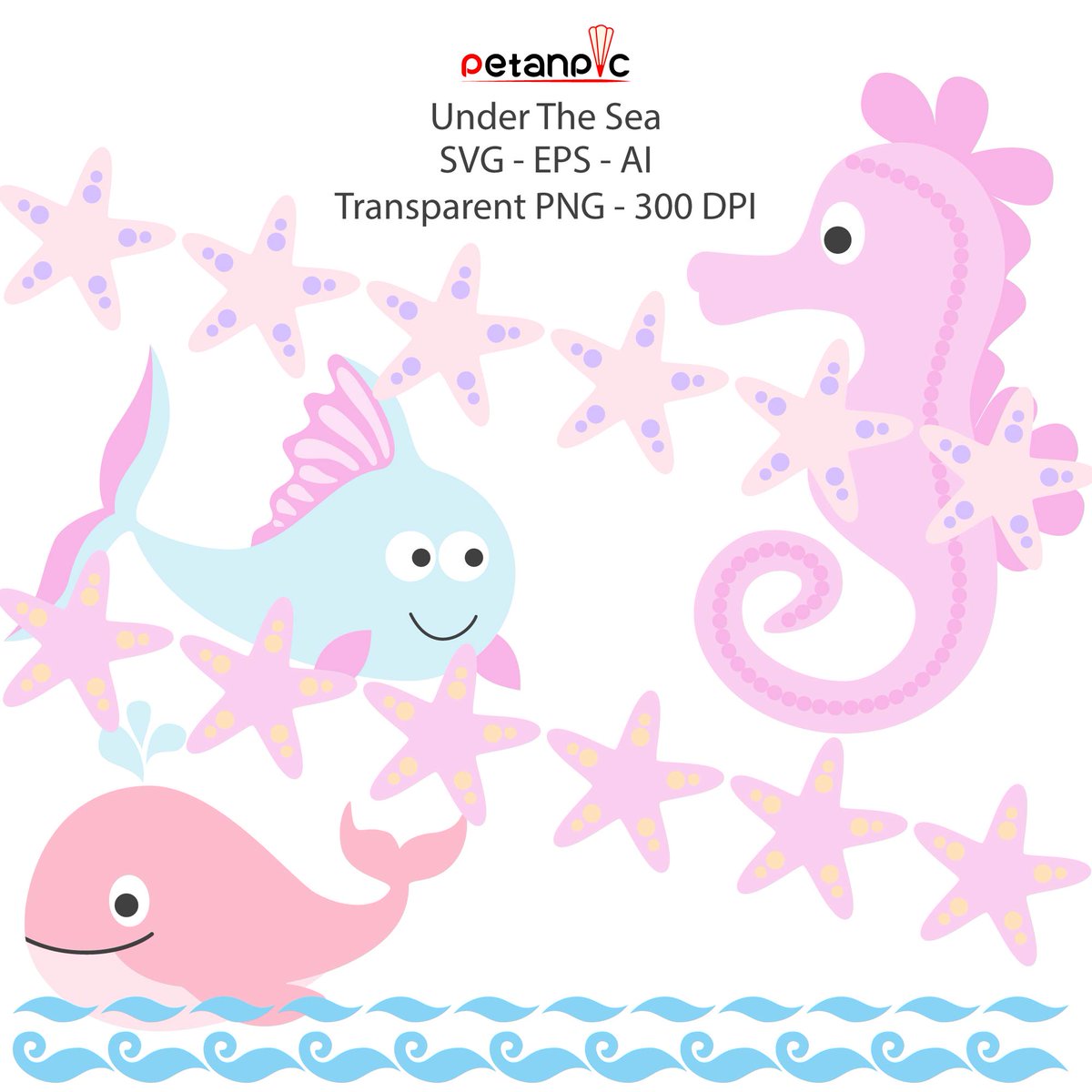 This is a big set of Under the Sea clipart, which includes 1 ZIP file high-quality digital elements containing:
~ 46 digital Under the Sea clipart elements: Seahorse, Octopus, Dolphin, Crab, Turtle, Coral, Seaweed, Seastar, Fish, Whale, Waves
~ 13 borders: 10 Seastar borders and 3 Wave Borders
~ .PNG format, high resolution 300 dpi (all 59 elements in their own separate files with transparent background).