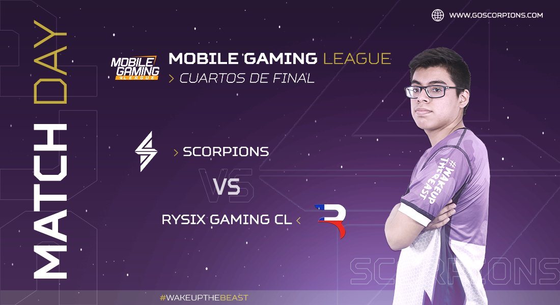 🦂| #MatchDay
🗡️| @TorneosMobileGL
⌚| 6:00 🇵🇪

El día de hoy nos estaremos enfrentando a @RysixCL por los cuartos de final de la #MGL. 

¿Lograremos salir victoriosos? 🦂

#WakeUpTheBeast