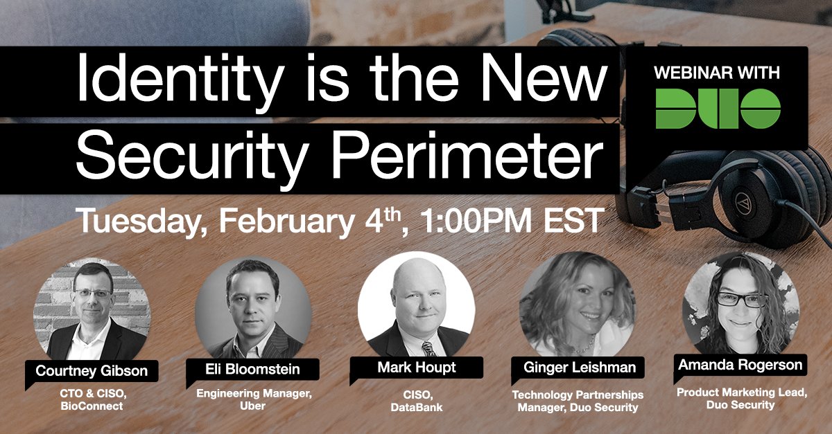 bioconnect's tweet photo. Webinar: Identity as the New Security Perimeter

Register for free to hear from panellists from @bioconnect @duosec @uber &amp; @databank_ltd talking about the idea of identity being used as the new perimeter for modern security! https://t.co/vE2aKH6PX5 https://t.co/IEpwcJFIIS