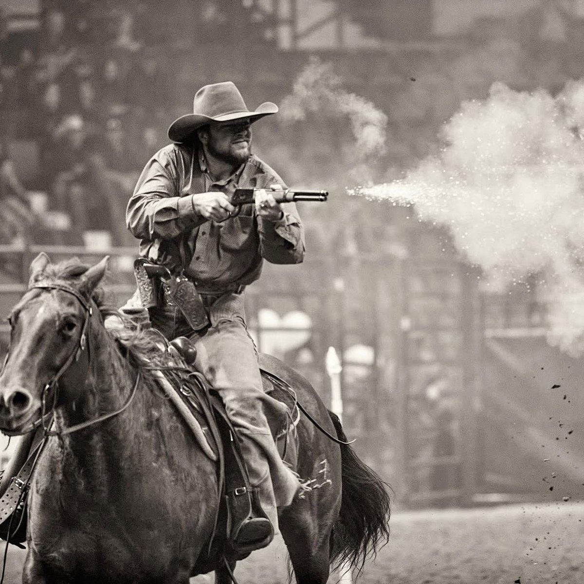 Agribition's tweet photo. Flashback to #cwa19 - cowboy mounted shooters! #FlashbackFriday https://t.co/uEvQyhLLrE