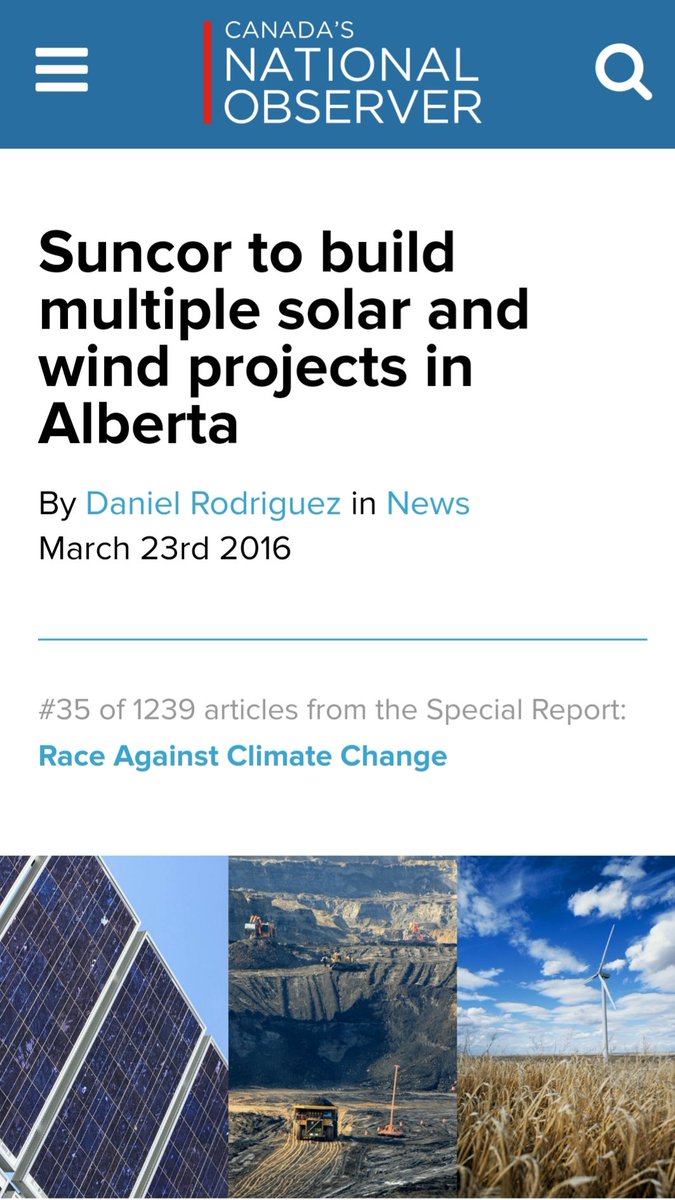 11) But wait, that can't be right. Canadian oil behemoth, Suncor, is investing heavily in wind and solar. Here's another article by the National Observer that entirely contradicts what the author says in the article under review.