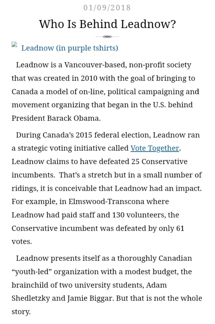 23) This is why I find it so concerning that Tides has been directly influencing our Federal Government as well as many third party groups such as Lead Now, which helps left-wing political parties like the Liberals.