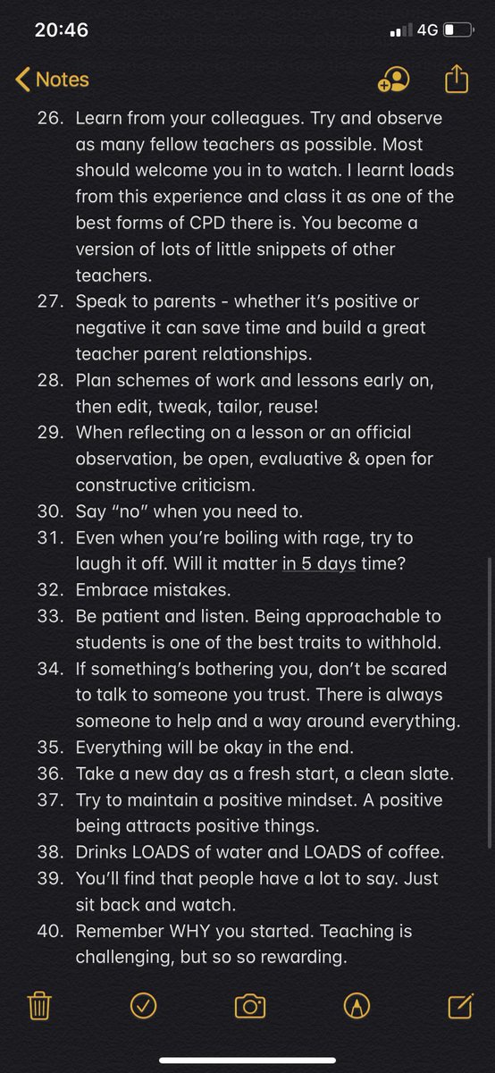 MissMJPE's tweet photo. Slightly apprehensive to share, but I wrote this just after finishing my NQT year..

“40 things I learnt in my NQT year” and three years in, I still stand by them now!

All are my own opinions and come from my personal experiences. I’m hoping this helps someone somewhere 🤓📝 https://t.co/ZwHH0xj98f