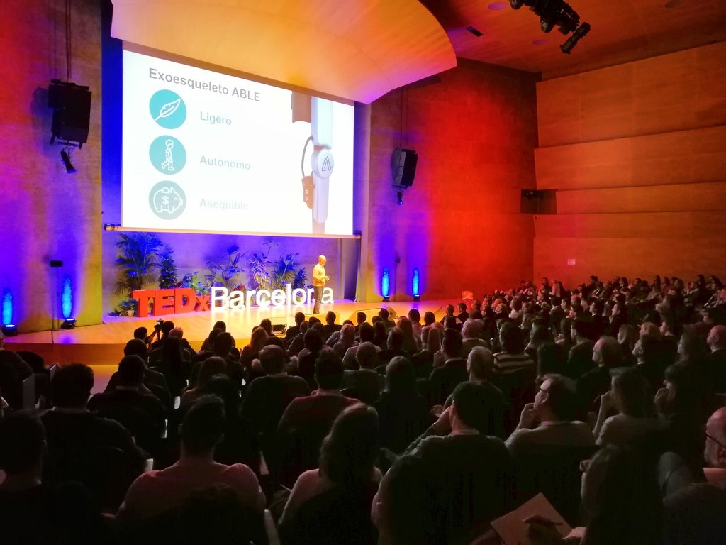 josepmariafont's tweet photo. It has been a big pleasure to participate today at the @TEDxBarcelona event sharing our experience in the design of exoskeletons to restore walking of spinal cord injured people. Big thanks to our pilot and friend Ivan Camps! @AbleHumanMotion @la_UPC @ETSEIB_UPC @biomecUPC 👨‍🦽🦿🚶‍♂️ https://t.co/QNJaAcs4PQ