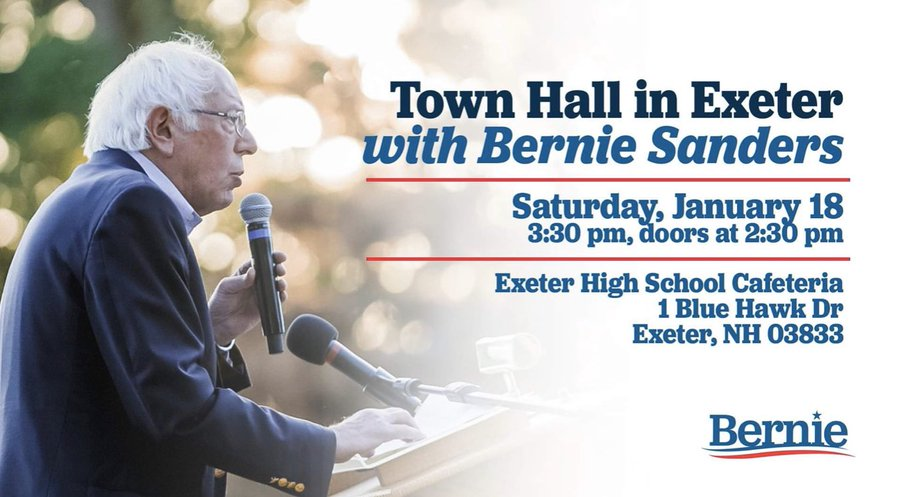 flowerslikesun's tweet photo. Exeter Town Hall w/@SenSanders, Naomi Klein & John Cusack! TOMORROW 1/18/20 🔥🌎🐨
Bring your Questions!
RSVP https://t.co/LfHMQS44z3
#portsmouthnh #dovernh #strathamnh #hamptonnh #exeternh #durhamnh #strathamnh #AndoverNH #Boston #ManchesterNH #MA #RochesterNH #BernieInNH https://t.co/8Umj0ZtbRR