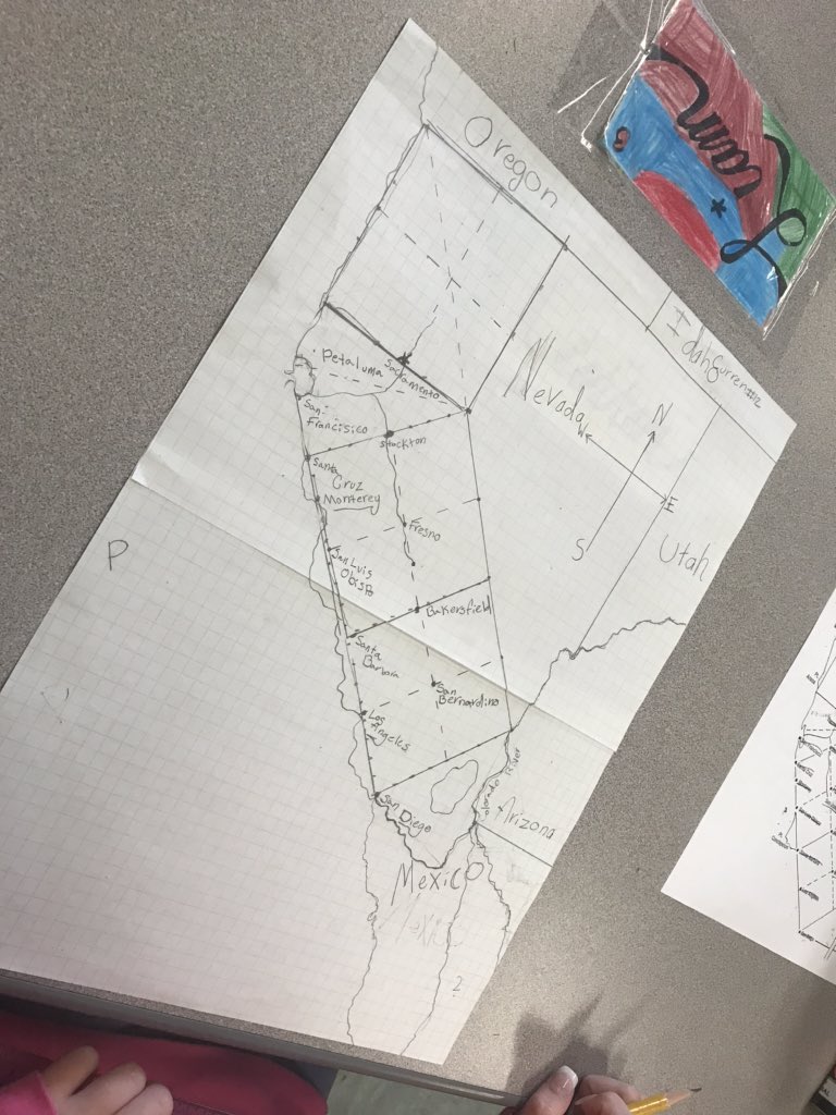 MrHarrisABC's tweet photo. Thoroughly enjoyed my visit to @grantshamrocks, where @WendyFunk2 and her fortunate group of fourth graders were doing scaled maps of California. He level of detail was incredible - way to go, Shamrocks! @Petk12schools #petk12 @missamandagrey https://t.co/iZbeUjbyAa