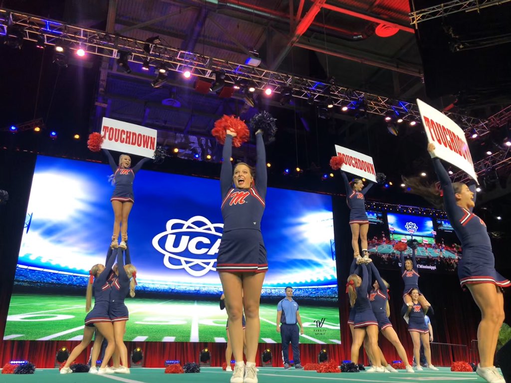 UCAupdates's tweet image. Hotty Toddy! RT to vote for @OleMissCheer All Girl as your #UCAGameDay Fan Favorite! #UCAnationals
