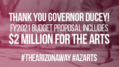 AZartscomm's tweet photo. The Arizona Commission on the arts is grateful to Governor @dougducey for his support of the arts and those who contribute so much to the beauty, vitality, and identity of Arizona communities. #thearizonaway #azarts #azawesome https://t.co/SeYJa5Nbj2