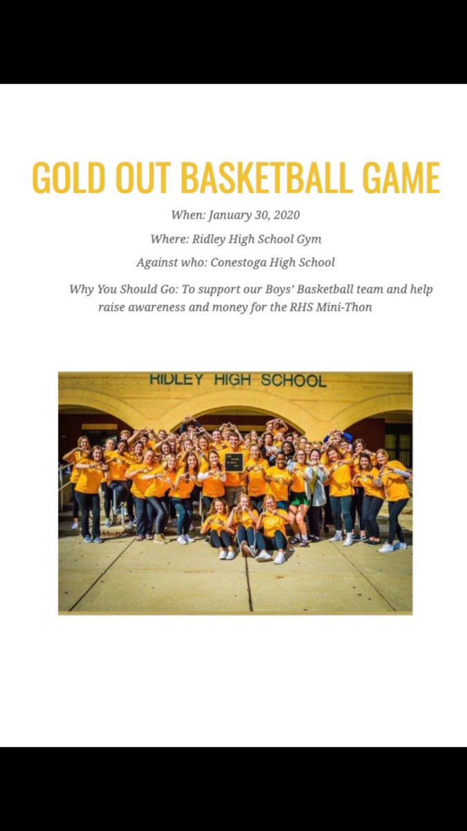 Green Goes Gold again! Gold Out Game vs Conestoga at Ridley on January 30! Wear your shirts and bring the gold! #FTK <a href="/RHSStudentSect6/">RHS Student Section</a>