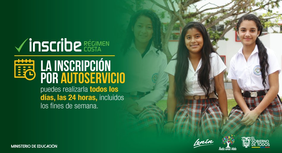 Educacion_Ec's tweet photo. Recuerda que mañana es el último día de inscripciones para #InscribeCosta 2020-2021 por Autoservicio y en sedes tradicionales. Más información en ➡ https://t.co/GTKVctFZOF https://t.co/gS9TyQj1Fl