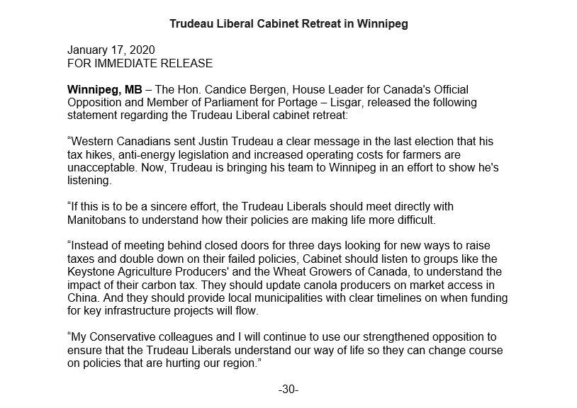 CandiceBergen_'s tweet photo. If @JustinTrudeau was really listening to Western Canadians, he and his cabinet wouldn’t be hiding behind closed doors during their retreat in #WPG. Read what I had to say earlier today👇 https://t.co/DidBoygeqB