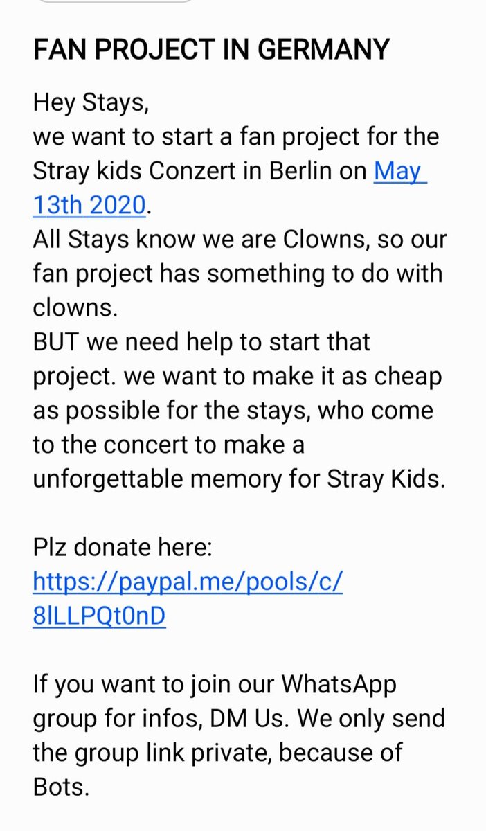 Stays Worldwide PLEASE HELP US to create a beautiful and funny memory for Stray Kids and other Stays !!❣

Plz donate here:paypal.me/pools/c/8lLLPQ…

#StrayKids #스트레이키즈 
#District9_Unlock
#YouMakeStrayKidsStay #SKZUNLOCKinBER
#SKZinBerlin #STAY #MercedesBenzArena