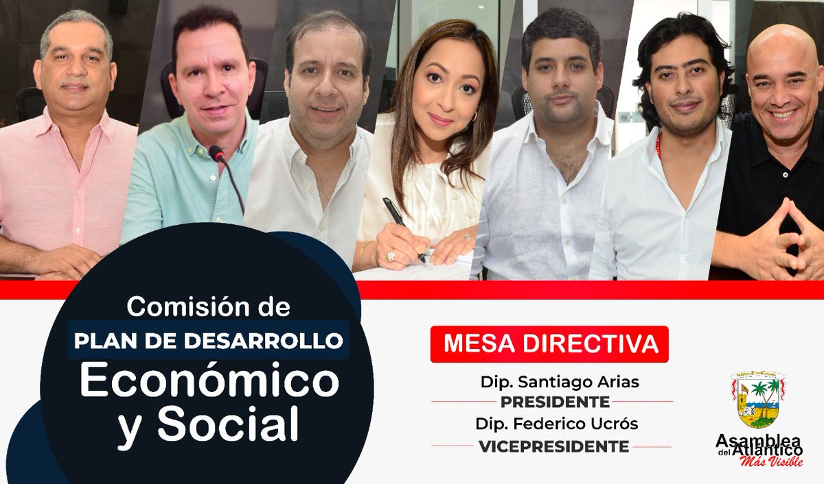 La comisión de Plan de Desarrollo Económico y Social tendrá como presidente al diputado <a href="/santiagoariasBQ/">Santiago Arias</a> y a <a href="/FedericoUcros/">Federico Ucrós</a> en la vicepresidencia. Los acompañan <a href="/DavidAshtonL51/">David Ashton Cabrera</a>,<a href="/KarinaLlanosT/">Karina Llanos Torres</a>, <a href="/estefanogdzg/">Estefano Gonzalez DG</a>, <a href="/nicolaspetroB/">Nicolás Petro Burgos</a> y <a href="/GonzaloBaute/">Gonzalo Baute</a>.