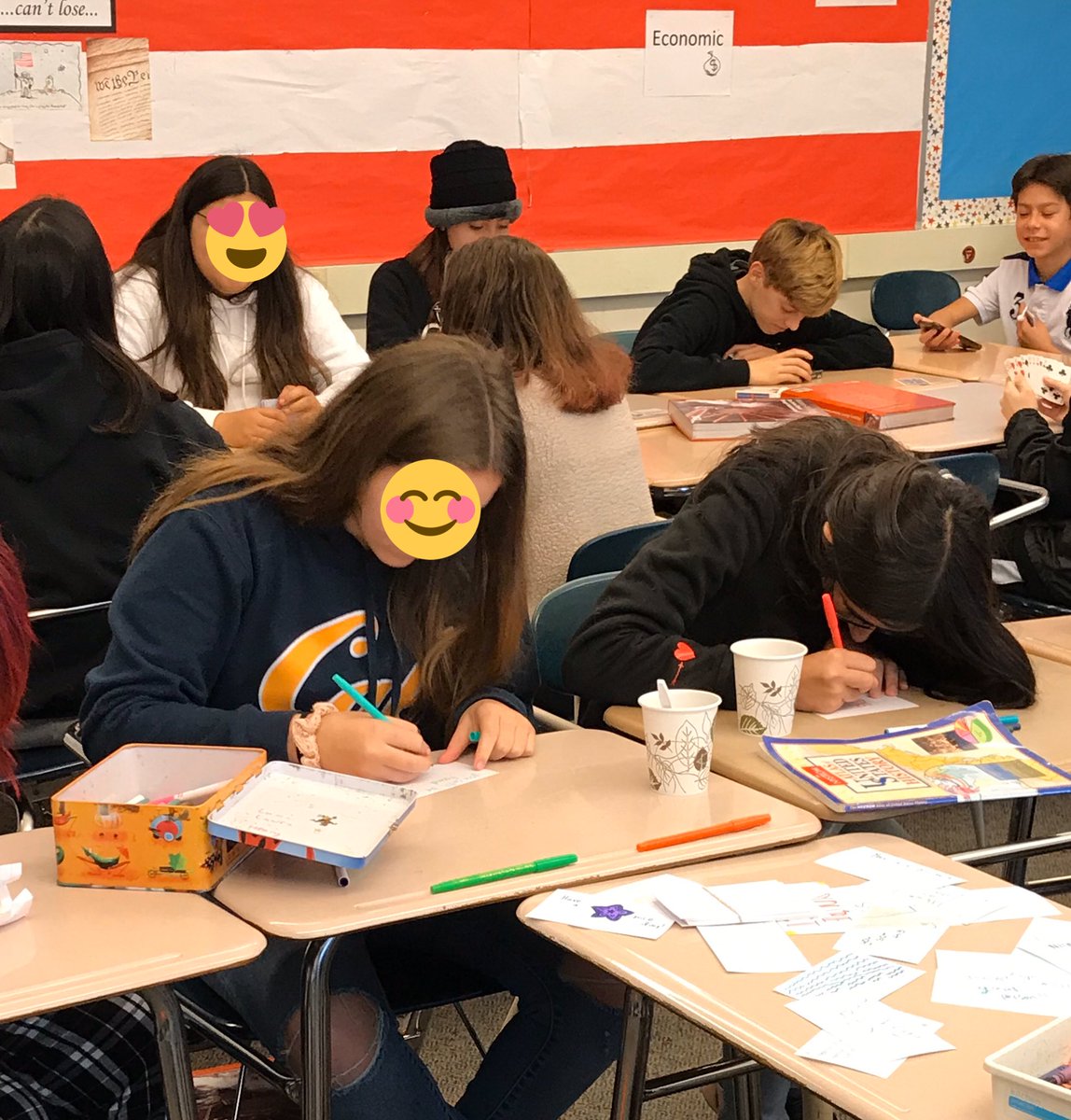 AlbaughB's tweet photo. #history8 took advantage of our character ed day to build positive interactions between classmates. Pancakes, tea, and music alongside stations for coloring, reflection, and games. Best compliment: “Mrs. Albaugh, thanks for the tea, and thanks for the chill day.” #WCIproud https://t.co/2i32pQU1Q7