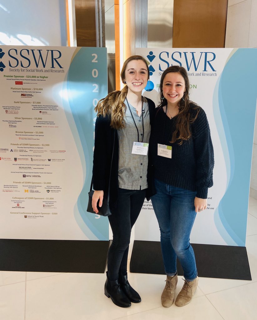 SUSocialWork's tweet photo. @SUjordanfox (MSW student) and Mackensie Disbennett (BASW student) are attending #SSWR2020. Jordan serves as the SSW Research GA & is completing her internship under the leadership of Dr. @buchana20. #Research is #SWPractice #SUSocialWork #WashingtonDC https://t.co/3ZkHFnmcCy