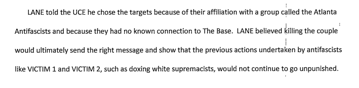 they weren't going after someone who had come after them or their group in any way. they selected these victims specifically BECAUSE they had no connection to the base. they were going to kill these people simply for having the belief that fascism is worth fighting.