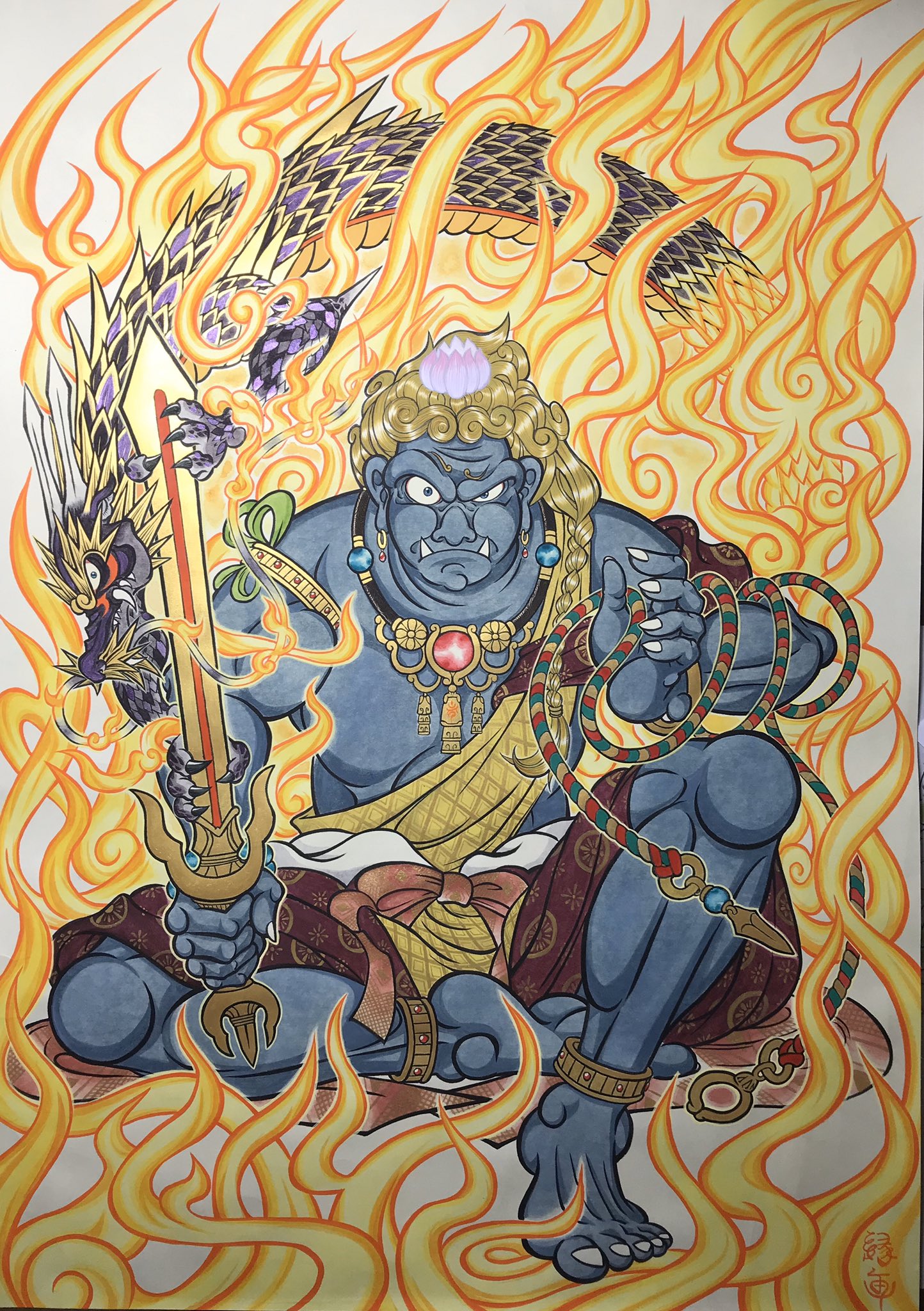 不動明王　仏　絵画　原画　アート　インテリア　かっこいい　かわいい　魔除け　縁起 不動明王 仏 絵画 原画 アート インテリア かっこいい かわいい