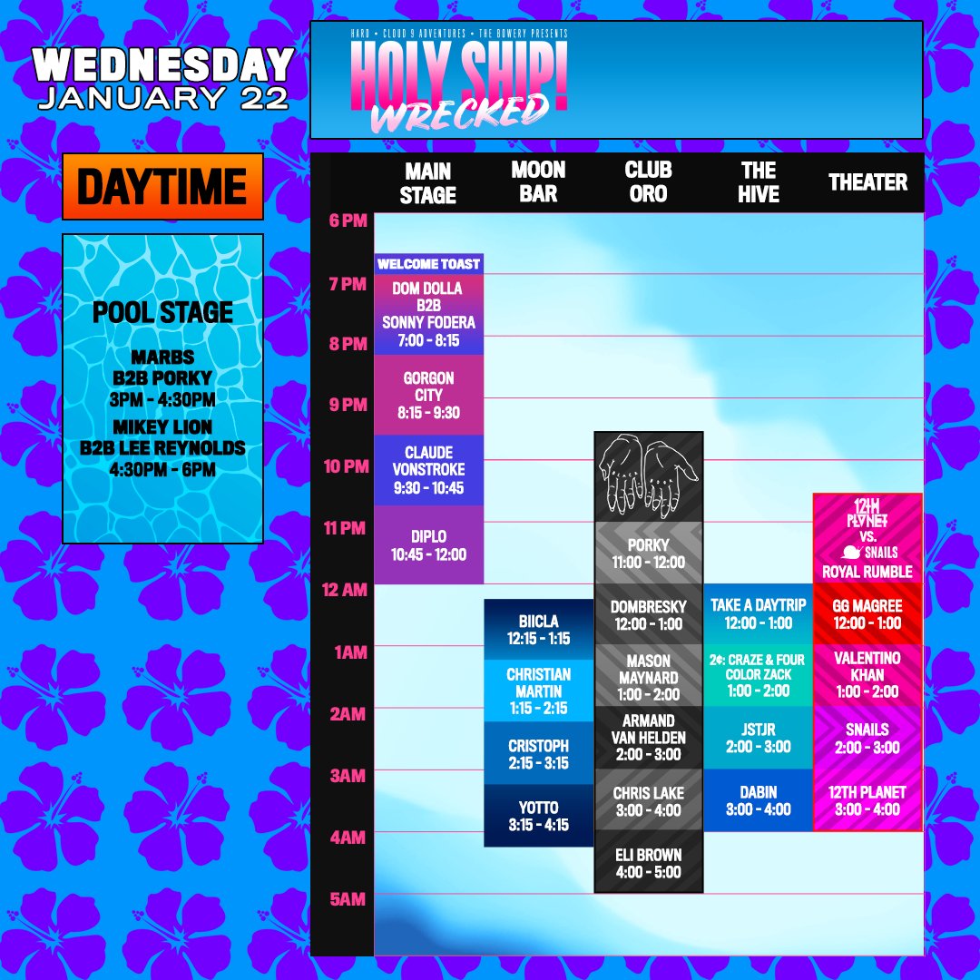 Holy Ship schedule for Wednesday