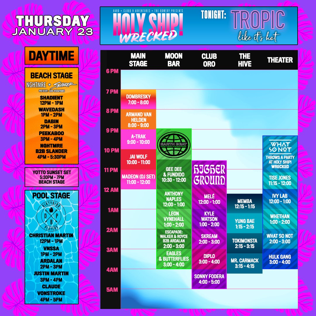 Holy Ship schedule for Thursday