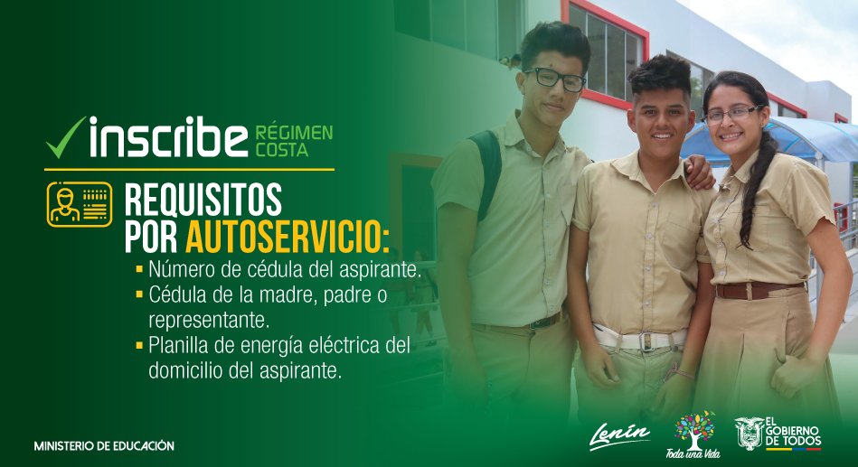 EducacionZ5_Ec's tweet photo. ¿Sabes cuáles son los requisitos para la inscripción por Autoservicio de #InscribeCosta 2020-2021? Conócelos ➡ https://t.co/WvCSDOuz3u https://t.co/5gvTqirIAK