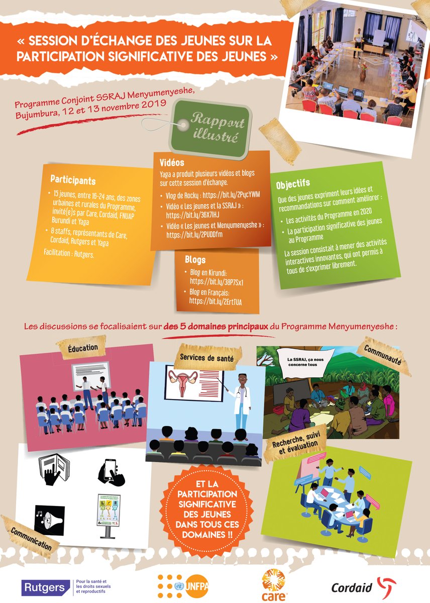menyumenyeshe's tweet photo. Retrouvez le Rapport illustré des idées et recommandations  issus de la session d'échange des jeunes du 12 au 13 nov 2019 à #bujumbura  "Rien pour nous, sans nous" disent-ils, la participation significative des jeunes dans  le programme présente des bénéfices énormes

#ssr
#SSRAJ https://t.co/OukboFFV3w