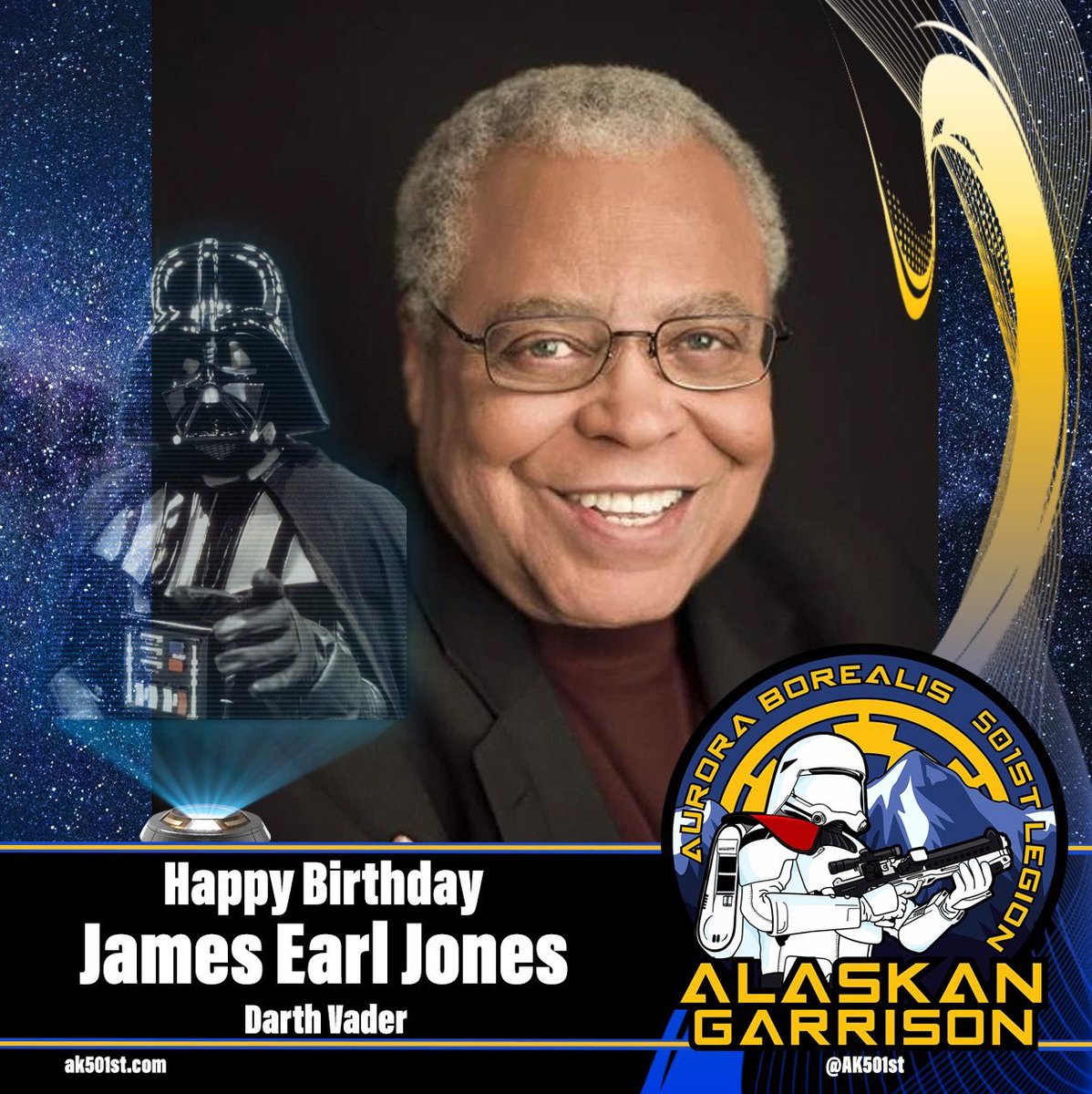The Alaskan Garrison would like to wish James Earl Jones a very happy birthday! #JamesEarlJones #StarWars #Birthday