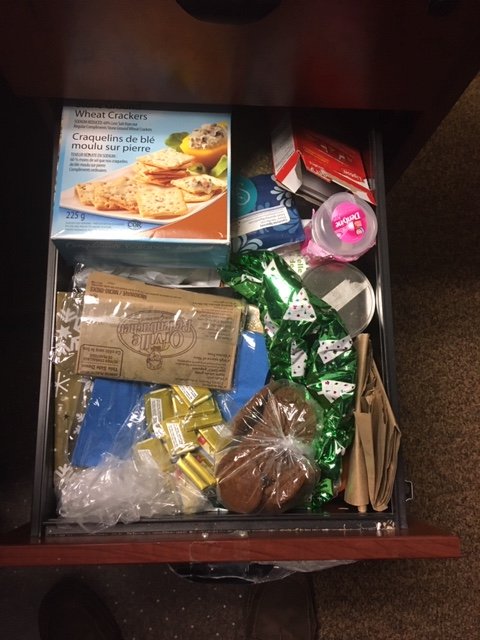 coast1011's tweet photo. Allan - Thank goodness for Michelle’s well stocked front desk drawer for those marooned in the office. #payyouback https://t.co/AOSRrFQc7M