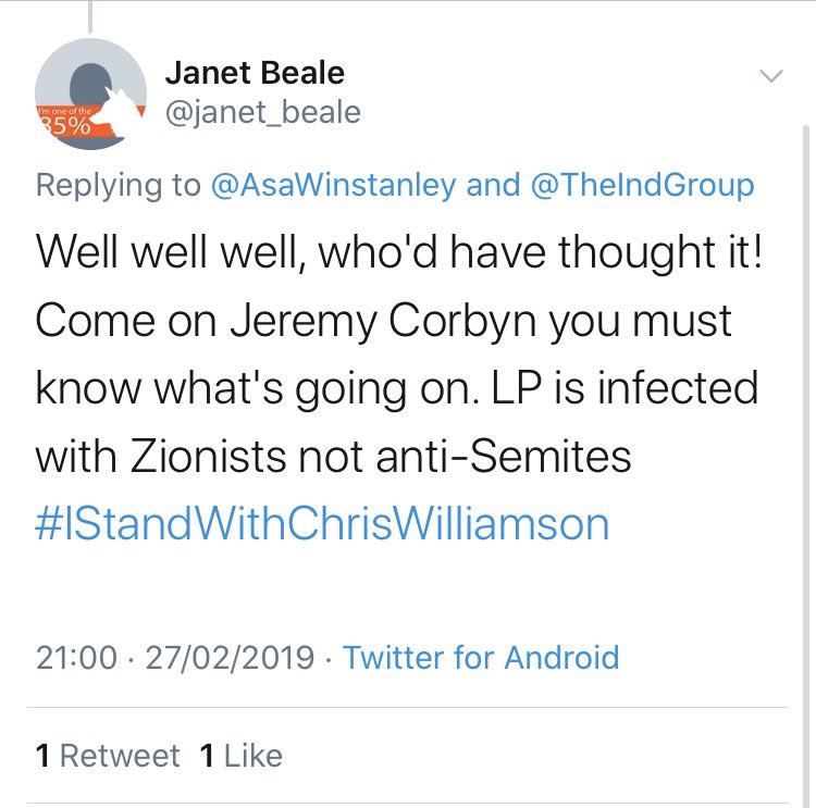 ShayneMaydel's tweet photo. Janet firmly believes that @UKLabour is “infected” with Zionists.
Is there a cream you can use for that, Janet?
And to complete the set, Janet is also a big fan of Walker, Livingstone, Willsman and Williamson.
#prayforjanet #antisemites4labour https://t.co/xLxe284lRj
