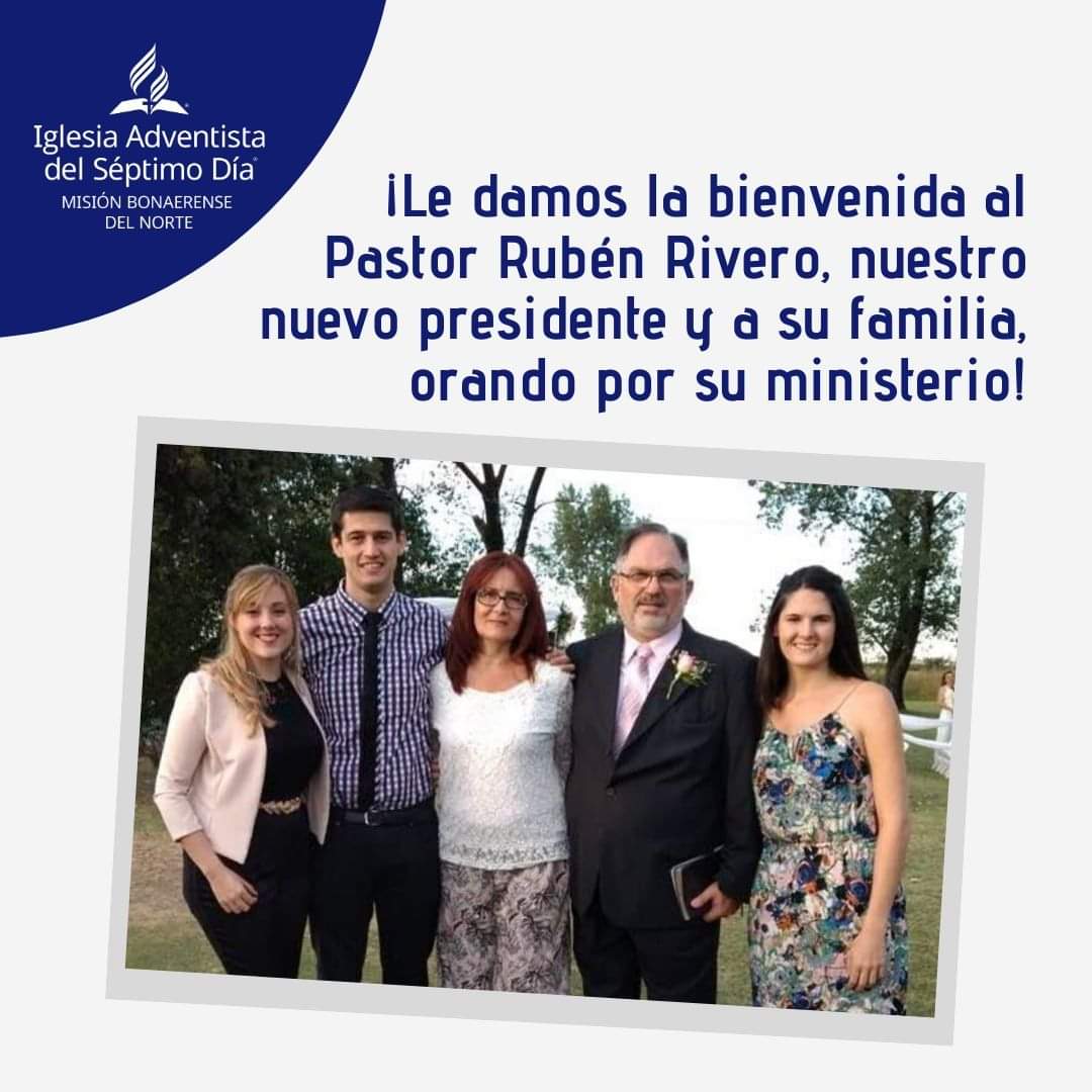 Le damos la bienvenida al pastor Rubén Rivero como nuestro nuevo presidente, al ser nombrado hoy para esta responsabilidad. El pastor está casado con Mirian y tienen dos hijos. Hasta ahora servía como presidente de <a href="/AdventistasMANo/">Adventistas MANo</a>. ¡Oramos fervientemente por su ministerio! 🙏