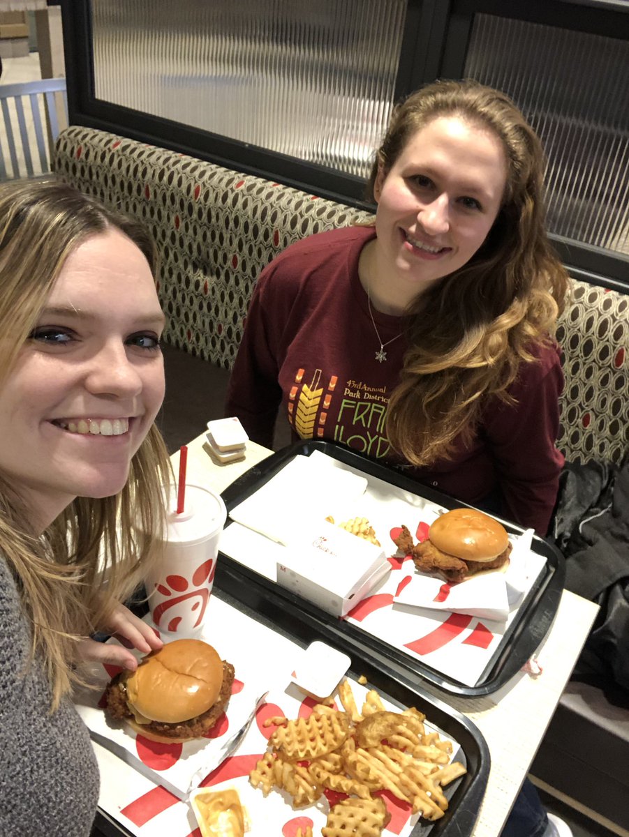 Steph_Swieca's tweet photo. Meals number 1 and 2: @elb7623 and I braved a snow storm to have a girls night out dinner date #CFAFirst100 https://t.co/UBQeiXqhwh