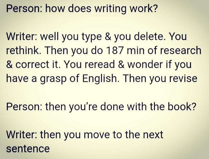 SaharaRobertsBK's tweet photo. For those of you that think writing is easy...

#authorlife #amwriting #authors #amwritingromance #amwritingdarkromance #amediting #authorcommunity  #writerscorner #writings #writingcommunity #writinglife #SaharaBytes

If you're lucky you have coffee or wine 🍷 https://t.co/hVMV4TBF28