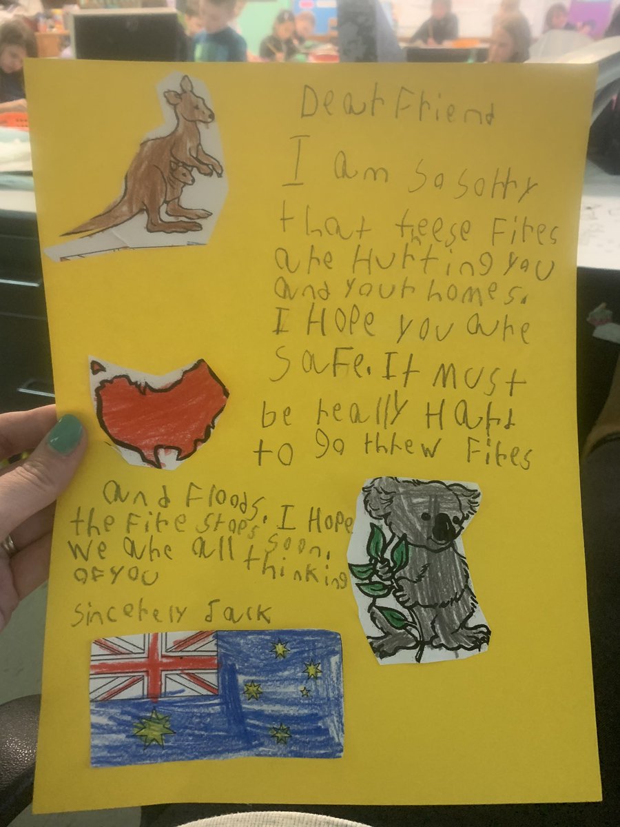HM_SecondGrade's tweet photo. Horace Mann Ss wanted to let Australia know they are in our thoughts. We are sending lots of positive thoughts, love and smiles to our friends in Queensland! #servicelearning #compassionatekids #teamsecondgrade @MelrosePS https://t.co/rR01e56sNg