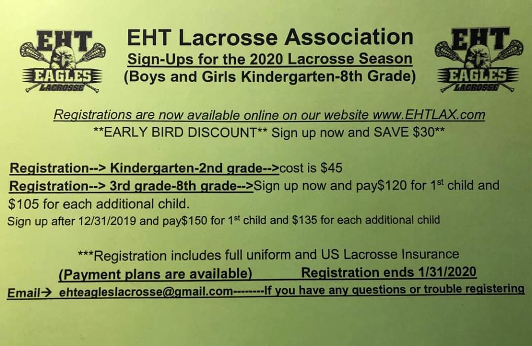 EHTLA's tweet image. Love my EHT Lacrosse family!! Best decision that we made for our kids. I will be coaching the 5th and 6th grader girls this year.  If you have any questions, feel free to contact me or come time our next meeting on Tuesday, January 21st at 730 at the EHT Community Center.