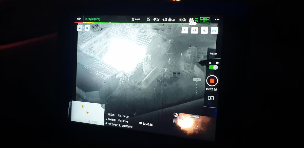 MTCadman's tweet photo. Drone footage showing nitrogen bullet and heat signature of fire fighters https://t.co/IO2Um6XGfB