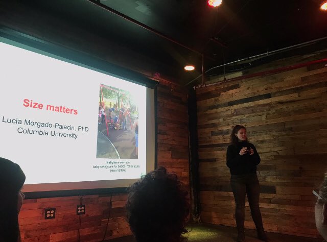 lmorgadopalacin's tweet photo. Thanks @NYCSkeptics, Michelle Bruenn, @Shyaporn, presenters and the audience for this fantastic edition of Real/Fake #Science @pineboxrockshop - it was fun! And one winner got all of us right! #SizeMatters 😉 #microproteins #micropeptides #sORFs #cancer https://t.co/CP3BSDkLqY