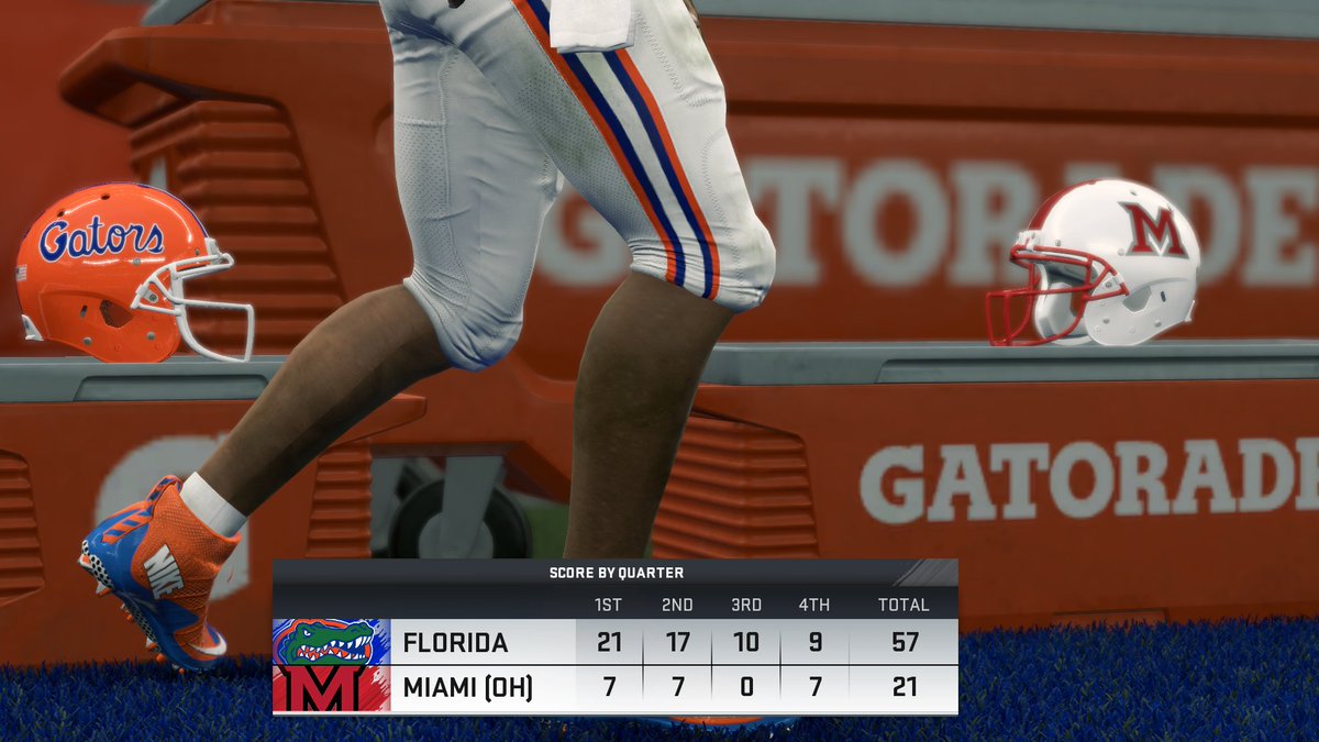 tywizzler's tweet image. No. 9 Florida defeated No. 24 Miami (OH) 57-21 in their third ever meeting (2-1 UF). In a game the RedHawks had no chance, the Gators' offensive attack was nearly unstoppable as @18franks completed 84% of his passes for over 300 yards.