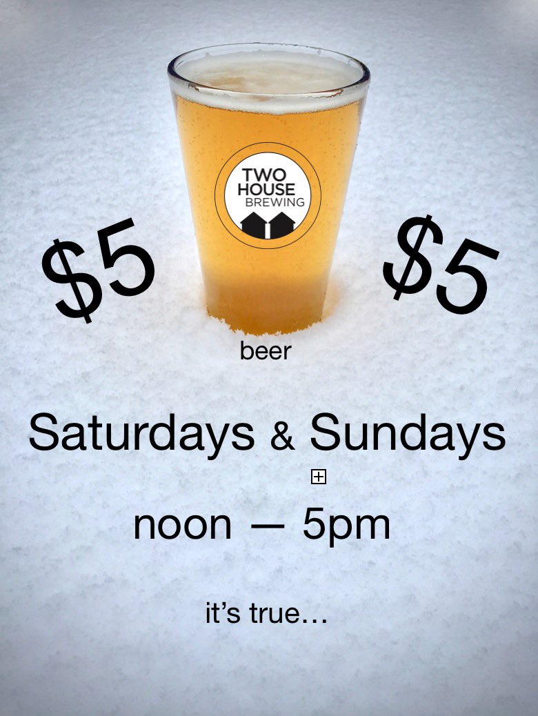 twohousebrew's tweet photo. Five dollar beers! That’s what’s happening! #beerspecials #yum #abbeer #craft #winter #cccold https://t.co/p5yZ8CutgB