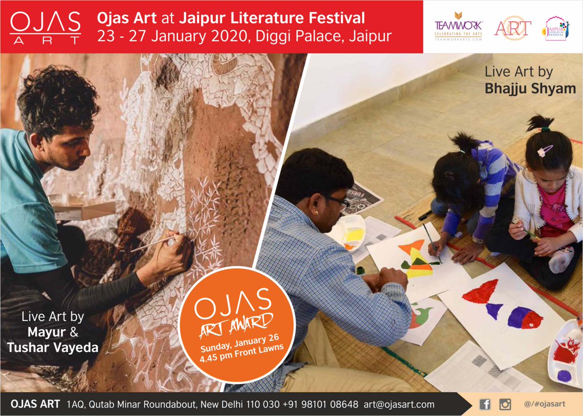 OjasArt's tweet photo. legendary tribal stories that come alive and welcome you to be a part of the live art sessions at @JaipurLitFest Jaipur Literature Festival, every day by master award-winning artists from Gond and Warli tribal community.

The lawns outside, Darbar hall
Diggi Palace https://t.co/UeORC8R4da