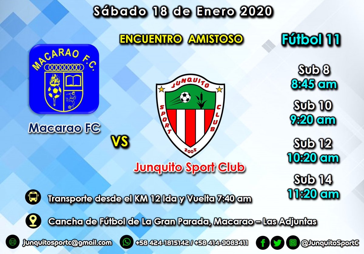 junquitosportc's tweet photo. ⚽Jornada Deportiva
🗓 Sábado 18 de Enero 2019
Macarao FC Vs Junquito Sport Club
👉🏼@JunquitoSportC
#VamosContodoJunquito #PorEsoTeQuiero
#futbolvnzla #ccs #vnzla #fubolinfantil #junquitosportc #junquito #vamosmuchachos #juegoamistoso #somosjunquitosportclub #ready #futve #macarao https://t.co/hI38HOY3NZ