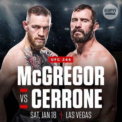 We’re showing <a href="/ufc/">UFC</a> 246. Get here before 10pm and pay just $10 to see <a href="/TheNotoriousMMA/">Conor McGregor</a> take on Cowboy Cerrone #ufc246 #mcgregor