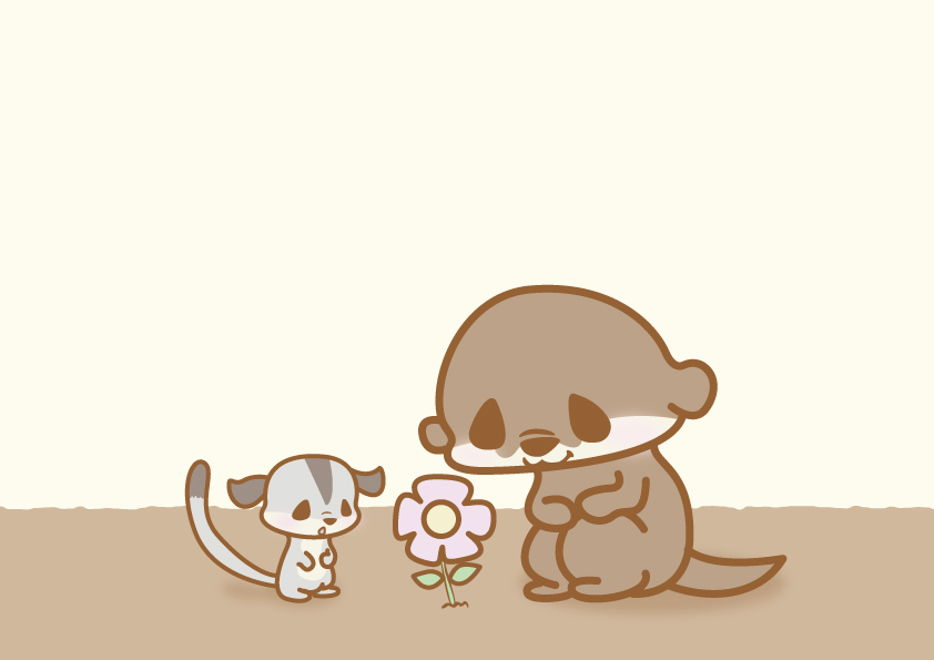 ぴぴ丸 寒いのに元気に咲くお花を発見 早く暖かくなってお花畑に行きたいカワウソちゃんとモモンガちゃん W イラスト 絵描きさんと繋がりたい イラスト王国 イラスト好きさんと繋がりたい