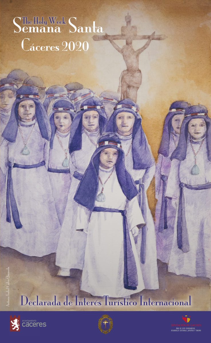 CARTEL OFICIAL DE LA SEMANA SANTA DE CÁCERES 2020.
Obra realizada en acuarela y bolígrafo por la artista cacereña Isabel Calvo Quesada, titulada "El futuro".
