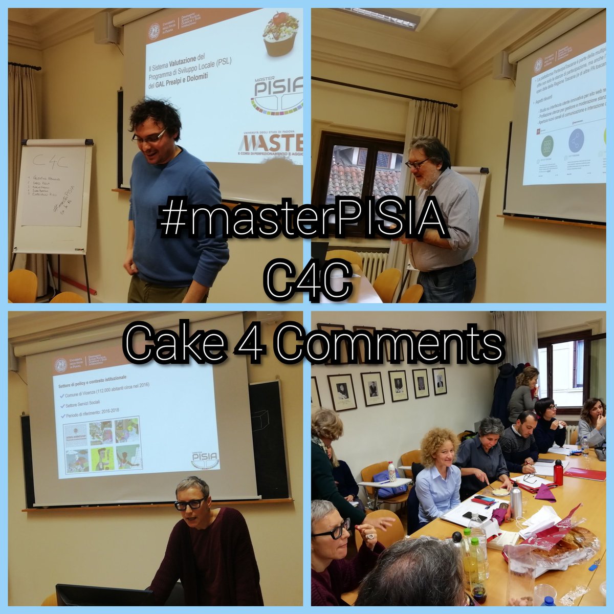 #masterPISIA <a href="/UniPadova/">Università di Padova</a>
1️⃣appuntamento #18gennaio
#Cake4Comments 
Con... 
<a href="/VMenonna/">Valentina Menonna</a> #RegioneToscana <a href="/RewatLife/">Progetto Life REWAT</a>
<a href="/emilianoricci/">Emiliano Ricci</a> <a href="/regionetoscana/">Regione Toscana</a>
Errico Polloni <a href="/SpgiMasterPISIA/">MasterPISIA-Unipd</a>
#DavidRech <a href="/GalPreDolomiti/">Gal Prealpi Dolomiti</a>
#SaraBertolo <a href="/comunepadova/">Comune di Padova</a>