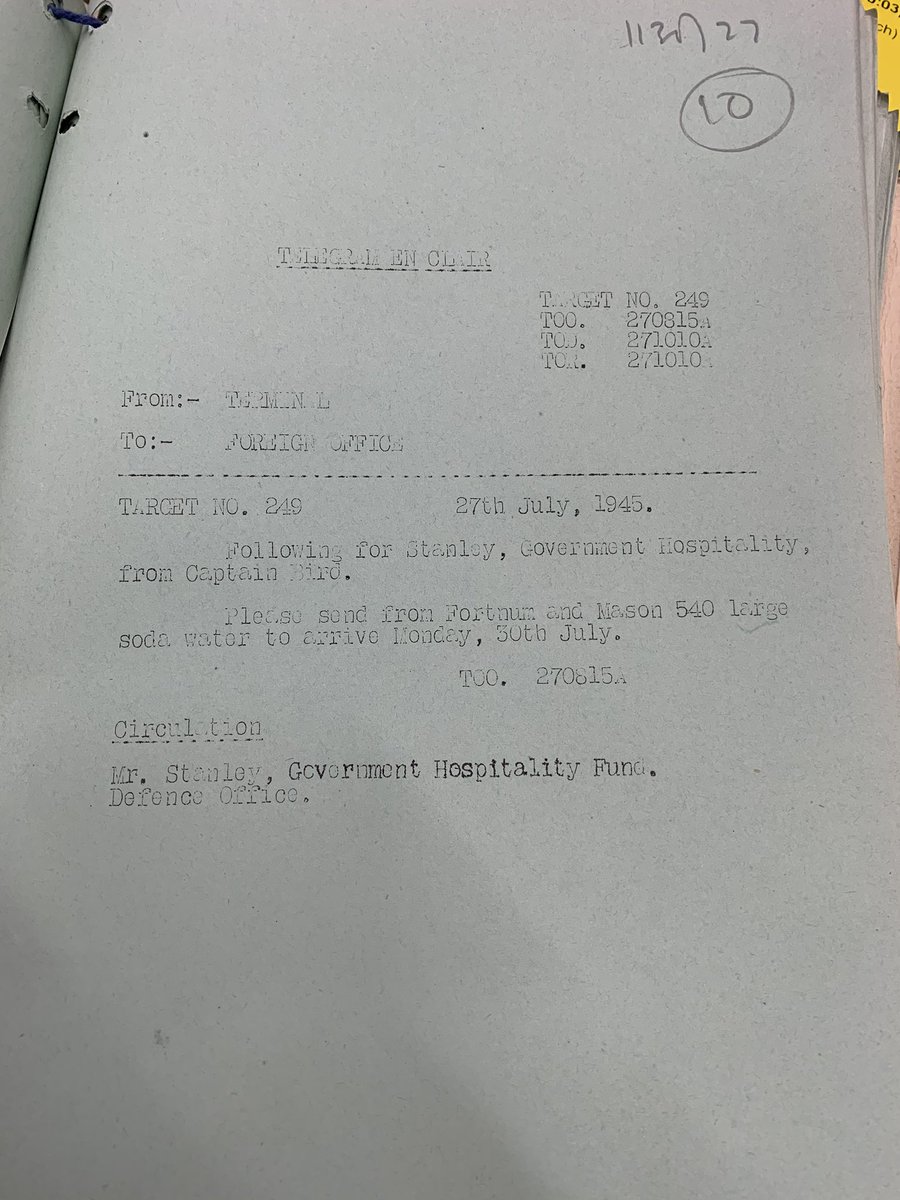 allisonprasch's tweet image. A desperate plea from the British delegation two weeks into the Potsdam Conference just outside a decimated Berlin: “Please send from Fortnum &amp;amp; Mason (@Fortnums) 540 large soda water to arrive Monday, 30th July.” #ConferenceProblems @UkNatArchives