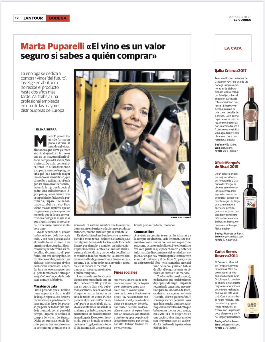 vilaviniteca's tweet photo. “El vino es un valor seguro si sabes a quién comprar”, Marta Puparelli, responsable de I+D+i de Vila Viniteca, en @elcorreo_com https://t.co/sKsOpmzIBl