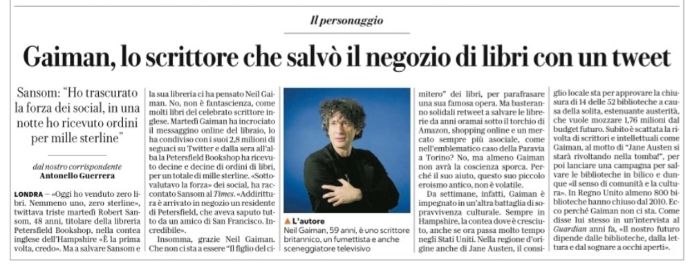 viciocort's tweet photo. #Gaiman, lo scrittore che salvò il negozio di libri con un #tweet https://t.co/kUGg5DhzCH