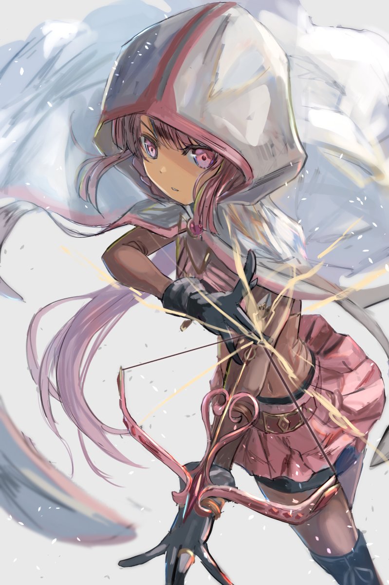 tamaki iroha 1girl solo pink hair weapon hood gloves magical girl  illustration images