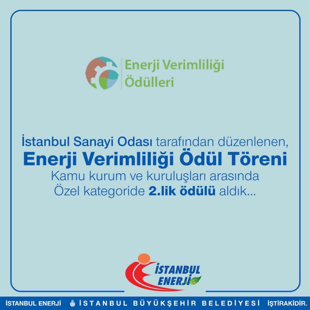 İstanbul Sanayi Odası tarafından düzenlenen, Enerji Verimliliği Ödül Töreni Kamu Kurum ve Kuruluşları arasında Özel kategoride 2.lik ödülü aldık. #istanbulenerjias #istanbulsanayiodasi #yesilenerji #doga #cevre #instagram