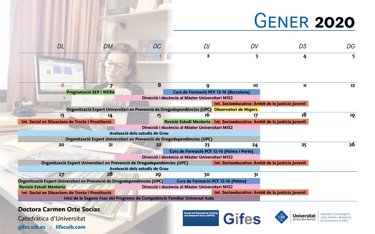 GIFES_Uib's tweet photo. Estrenam el #calendari2020 d'#investigadores del Grup #GIFES de la #UIB
#Gener2020
Doctora Carmen Orte (@COrteSocias)
Catedràtica d'Universitat
Investigadora Principal de GIFES
Directora de #LIFAC i de l'#AnuariEnvelliment
https://t.co/zaB4hjbIa2 | https://t.co/U1Co8EonBU https://t.co/UXcUkmw7Pc